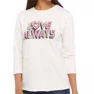 New Directions Studio Women’s 3/4 Sleeve Graphic Crew Neck Pullover Shirt NWT